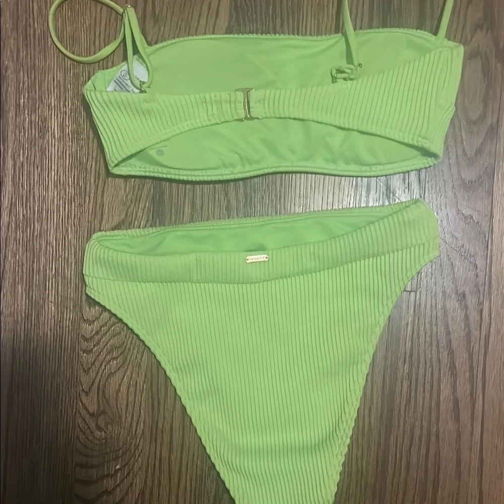 *2 for $15* Hollister Neon Green Ribbed bikini Set xx - Picture 2 of 3